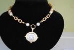 Handcast Gold & Silver Bee Intaglio Necklace w/ Pearl Accents
